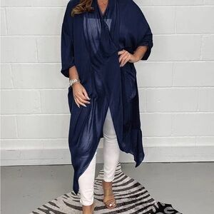 Women's Navy Blue duster jacket - Lightweight Lounge Wrap